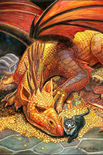 A Dragon and his pet, a puzzle by Sunsout now, c. L.W. Perkins 2008-2010.